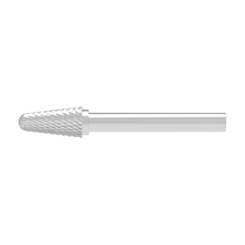 SOLID CARBIDE BURR, CROSS-PITCHED TAPERED WITH RADIUS